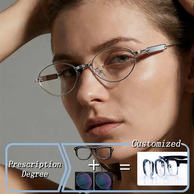 

Brand Design Fashion Ellipse Metal Frame Photochromic Prescription Glasses Anti Blue Light Hyperopia Myopia Astigmatism Eyewear