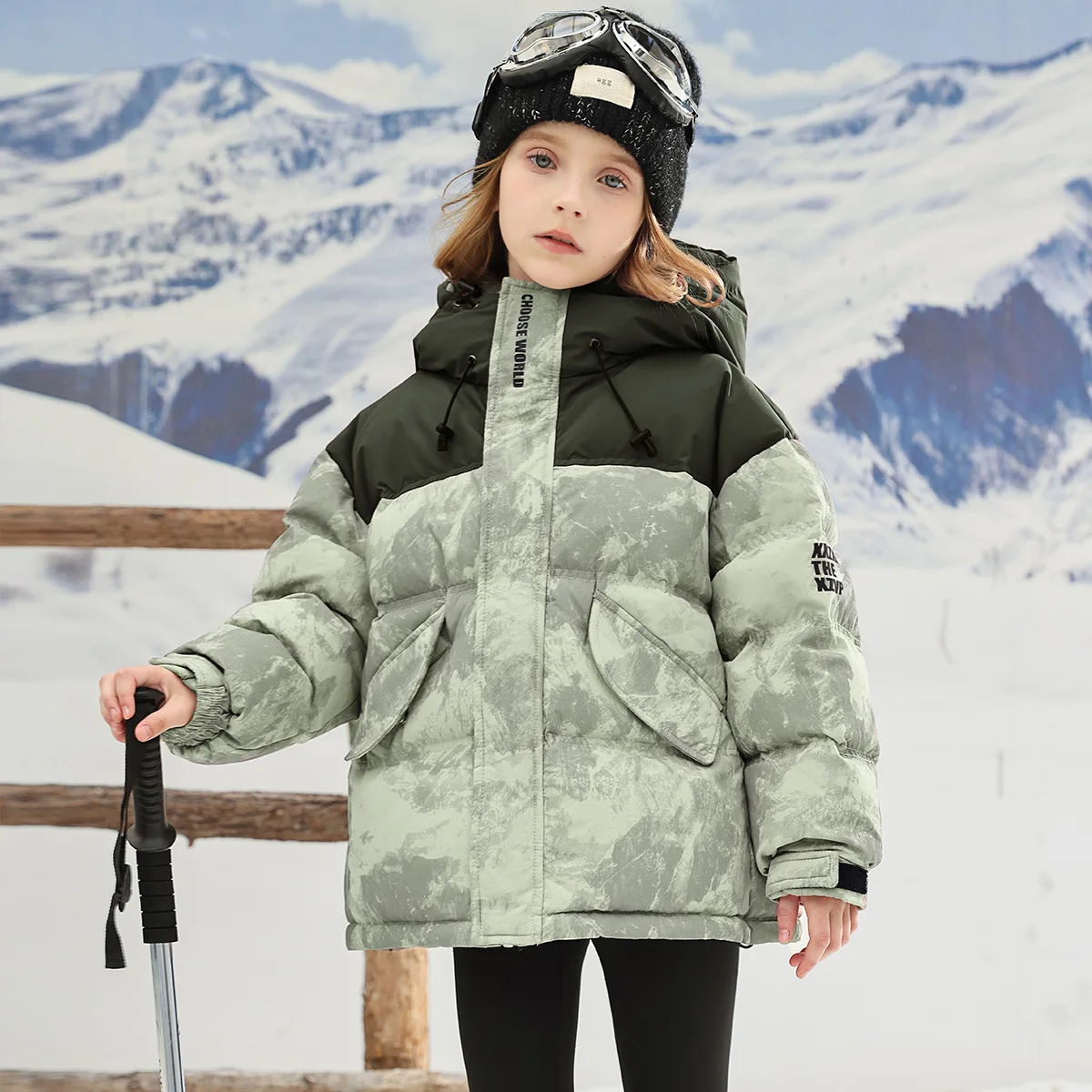 

2024 Girls Padded Coat Cotton Jacket Children Warm Down Short Jacket Tie-Dyed Fashion Snow Clothing For Kids Red Green TR224