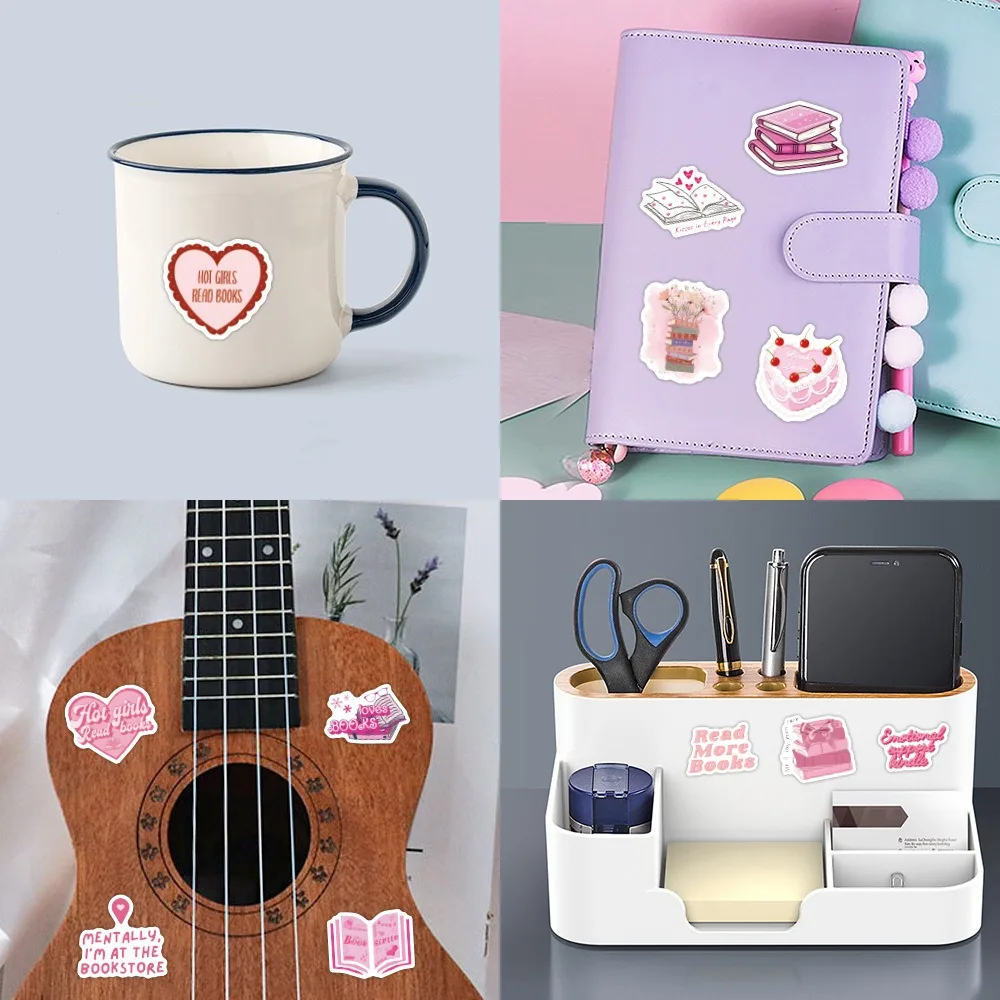 10/30/60pcs Pink Bookish Stickers Reading Book Decals for DIY Notebook Scrapbooking Laptop Phone Water Bottle Suitcase