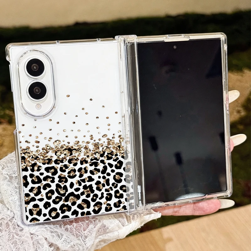Leopard Print Pattern Clear Folding Phone Case For Samsung Galaxy Z Fold 8 Ultra 8 7 6 5 Hard PC Cover For Samsung Z Fold8 Fold7