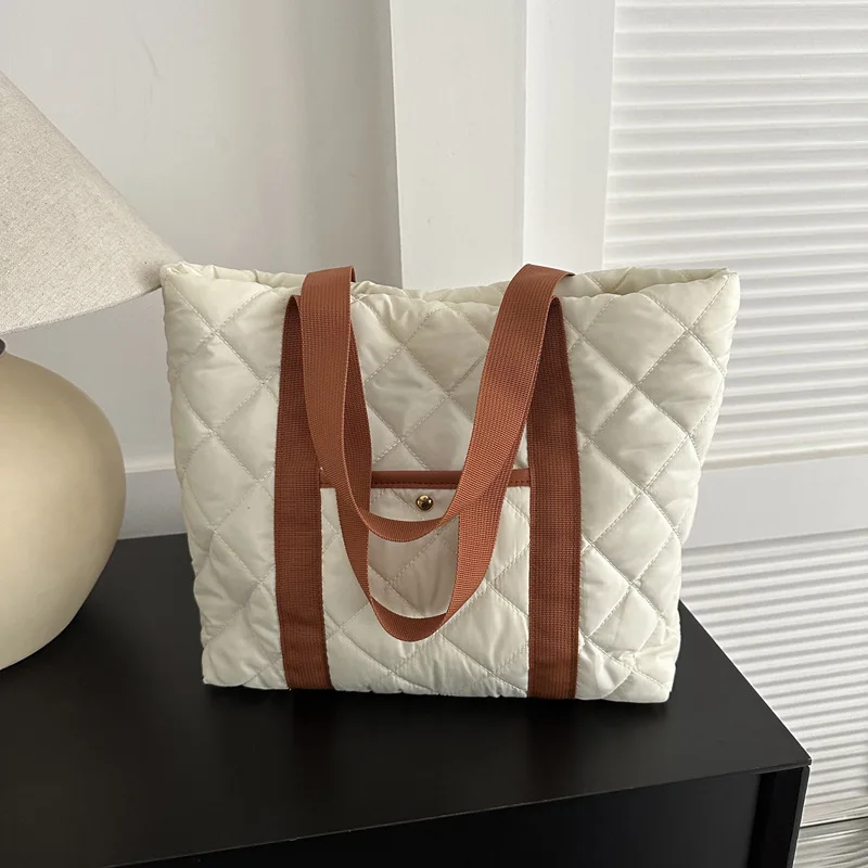 Quilted Design Trendy Oxford Shoulder Bags for Women Autumn Large Capacity Ladies Tote Bag Simple Portable Female Handbags