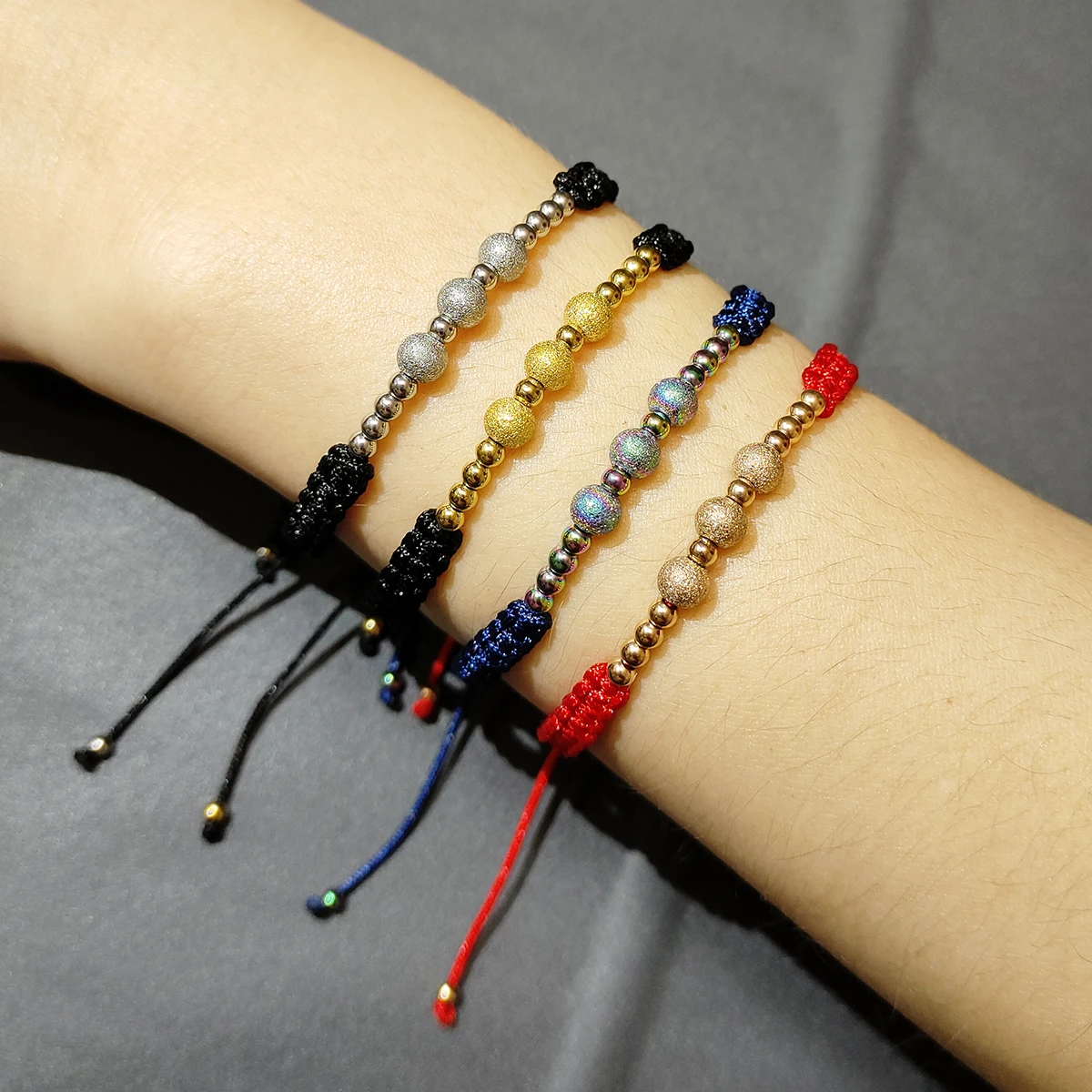 Pulsera de acero inoxidable resistente al agua, brazalete ajustable con cuentas redondas, tejido de hilo de Jade, joyería de moda, regalo diario para pareja