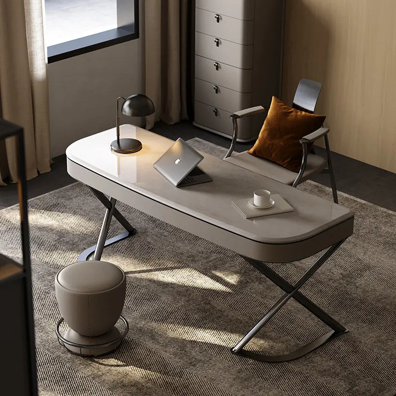 Minimalist desk, high-end study, whole house with natural marble desk