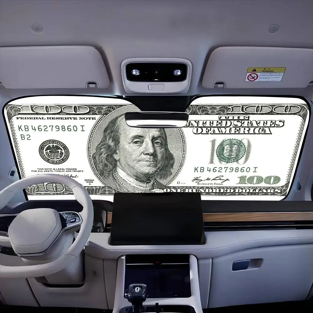 

Rich Money United States Dollar Car SunShade Windshield Sun Shade Personalized Picture Block UV Rays Visor Protector