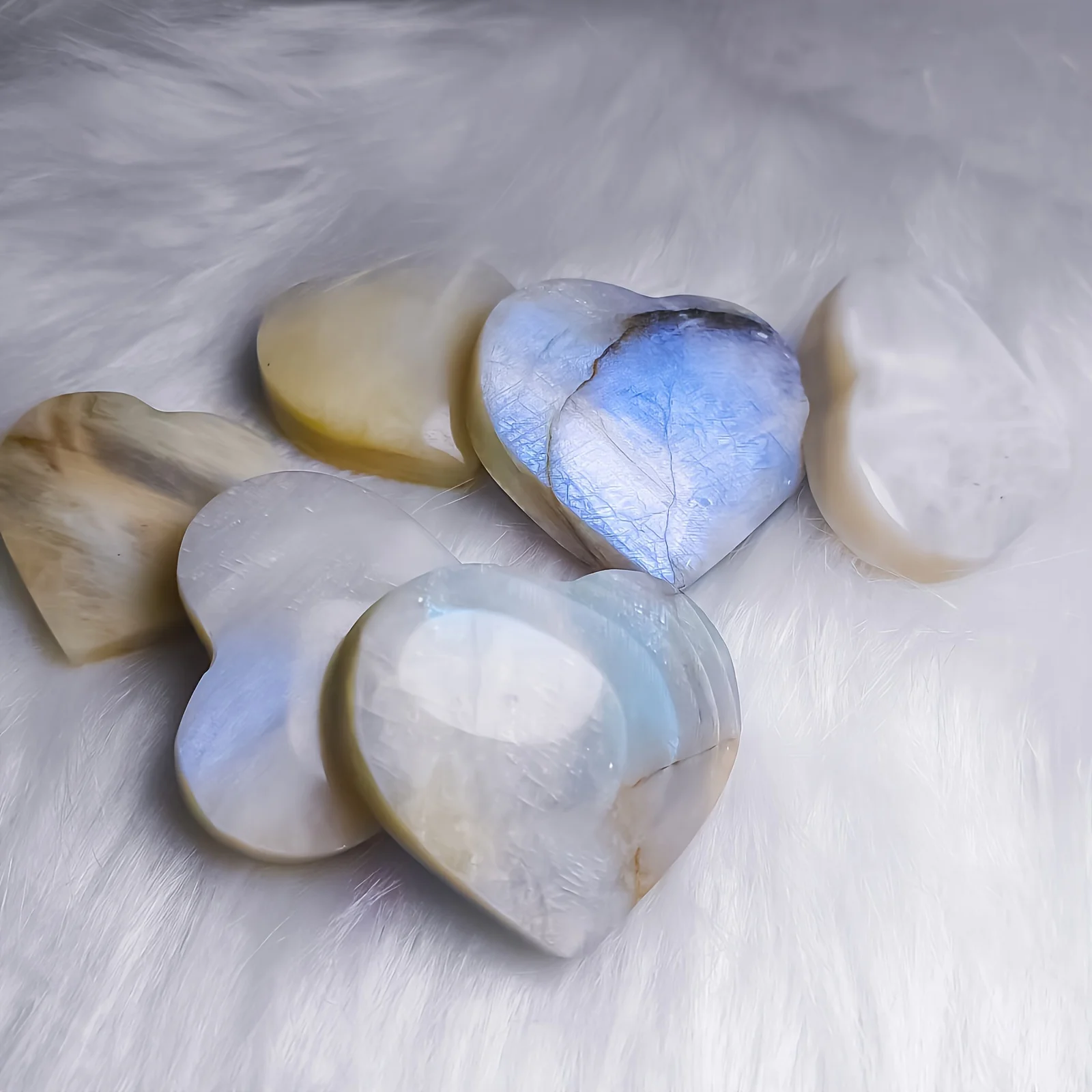 Natural Blue Moonstone, Heart Shaped Crystal Ornament, Home Decoration, Specimen Collection, Gift For Family And Friends