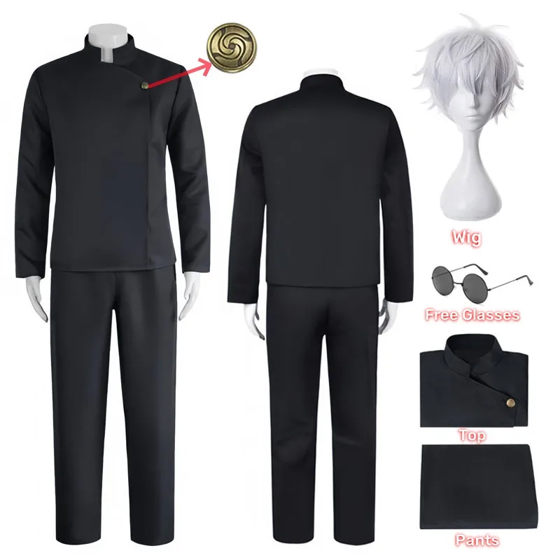 Jujutsu Kaisen High School Gojo Satoru Cosplay Costume Uniform for Men Women Shirt Pants Wig Halloween Uniform Full Sets