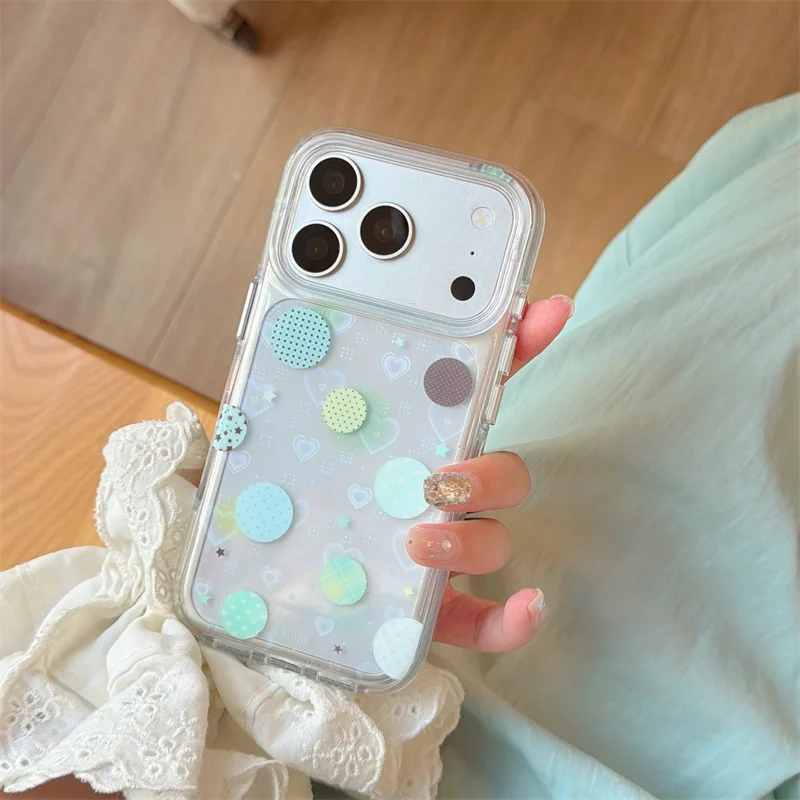 

Cute Polka Dot Phone Case for iPhone 14 15 16 17 Pro Max Clear Shockproof Protective Cover Aesthetic Kawaii Case for Girls Women