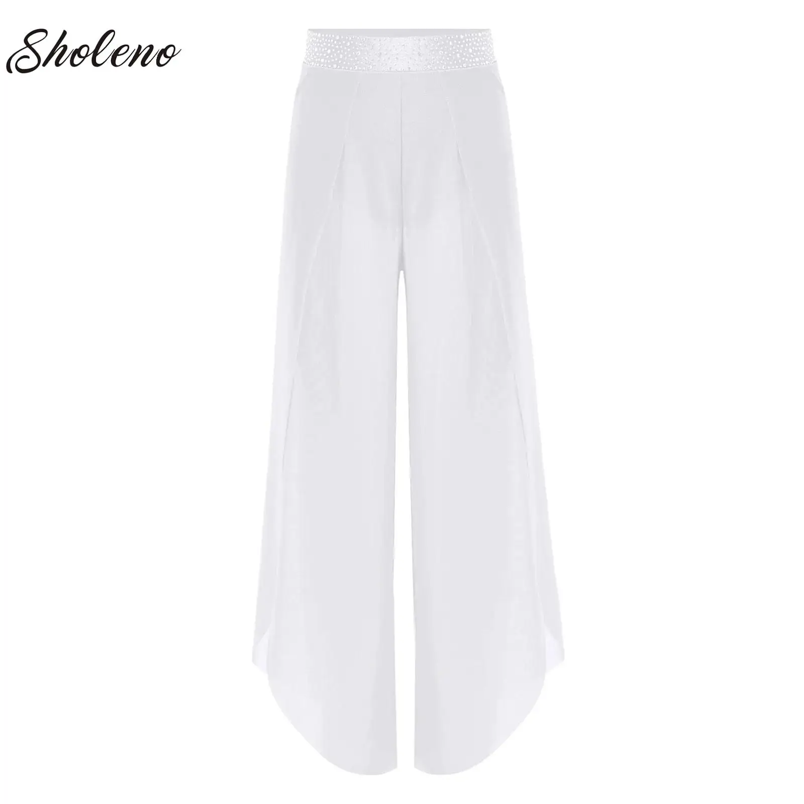 

Girls' Wide Leg Sheer Mesh Lyrical Dance Trousers Palazzo Pants High Waist Shiny Leggings Dancewear Performance Competition