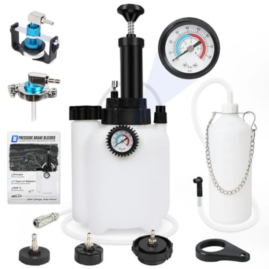 

3L Manual Brake Bleeder Fluid Pump One Man Professional Brake Bleeder Kit with 4 Master Cylinder Adapters and 1L Brake Bleeder