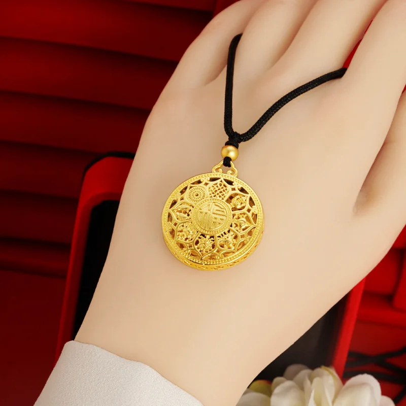 QEENKISS 24KT Gold FU Lotus Necklace Pendant Charm For Women Men Vintage Fine Wholesale Jewelry Wedding Party Mother Gift PT5123