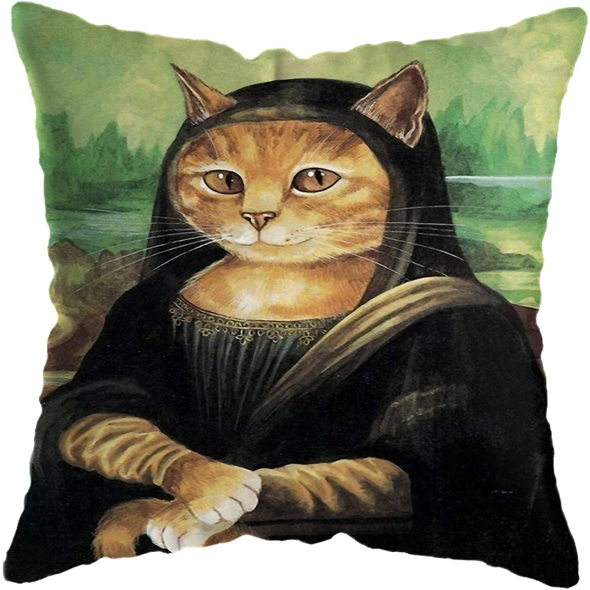 Vintage Painting Cat Dog Animal Pillow Cover Car Decor Cushion Home Sofa Bed