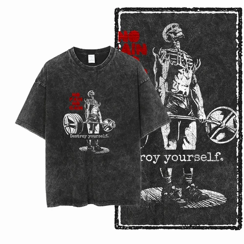 YG BODY BUILDING-Camiseta Unisex con estampado de algodón lavado con ácido, ropa de calle cruzada, camisetas de talla grande para hombre