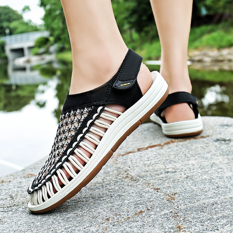 Men's Handmade Woven Beach Sandals New Summer Outdoor Casual Comfortable Hollow Out Walking Driving Shoes Plus Size 47