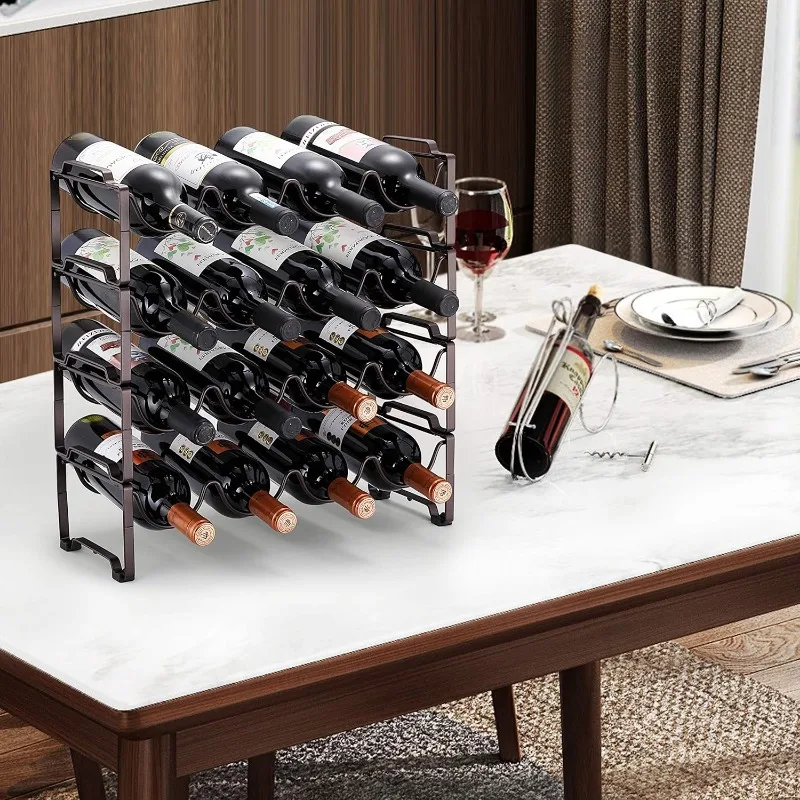 4-layer Stackable Wine Rack, Standing Bottle Rack Organizer, Wine Storage Rack, Holding 16 Bottles