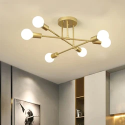 Lámpara de techo colgante minimalista nórdica, candelabro LED adecuado para dormitorios, salas de estar, decoración de iluminación de oro negro