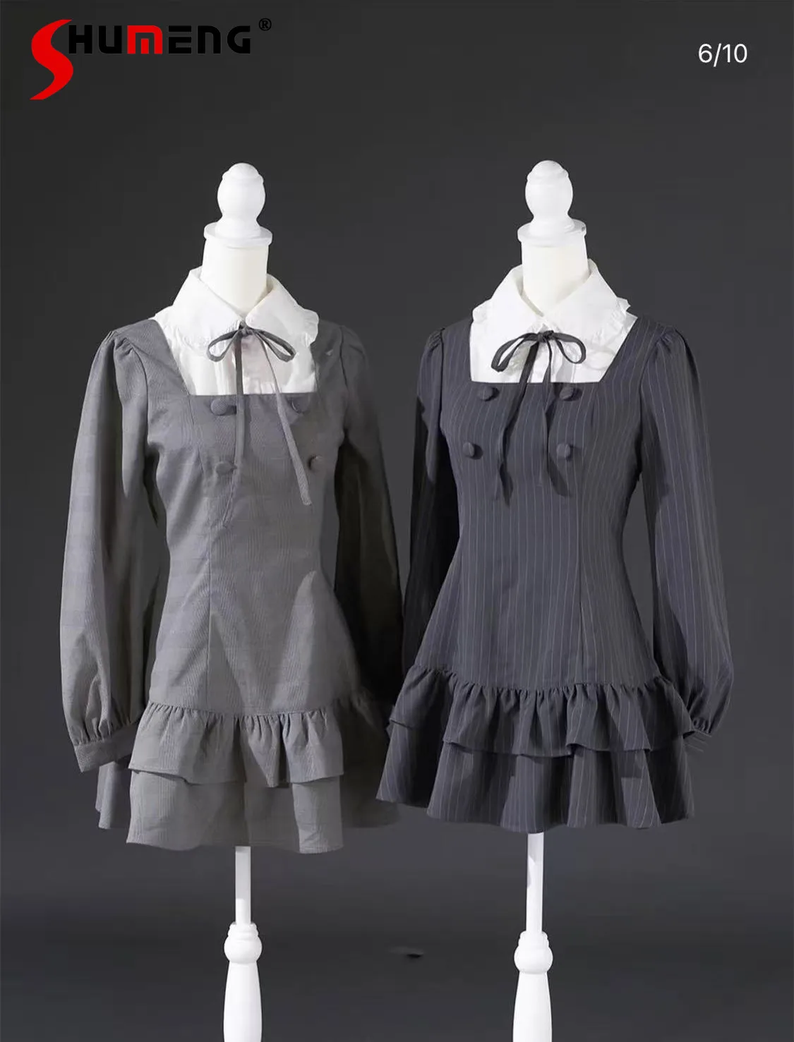 

Japanese Style Preppy Style Elegant Sweet Detachable Polo Collar Long Sleeve High Waist Ruffle Short Dress for Women Spring 2026