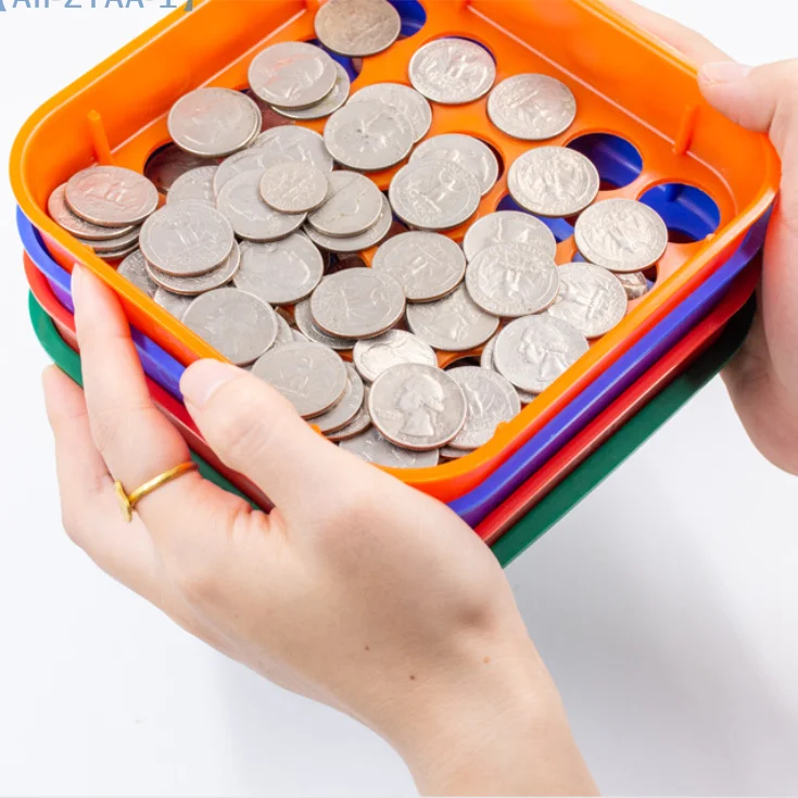 【ZYAA-1】1Set 4 Color-Coded Coin Sorting Trays, Colored Coin Sorter Trays And Coin Counter For Sorting Coins