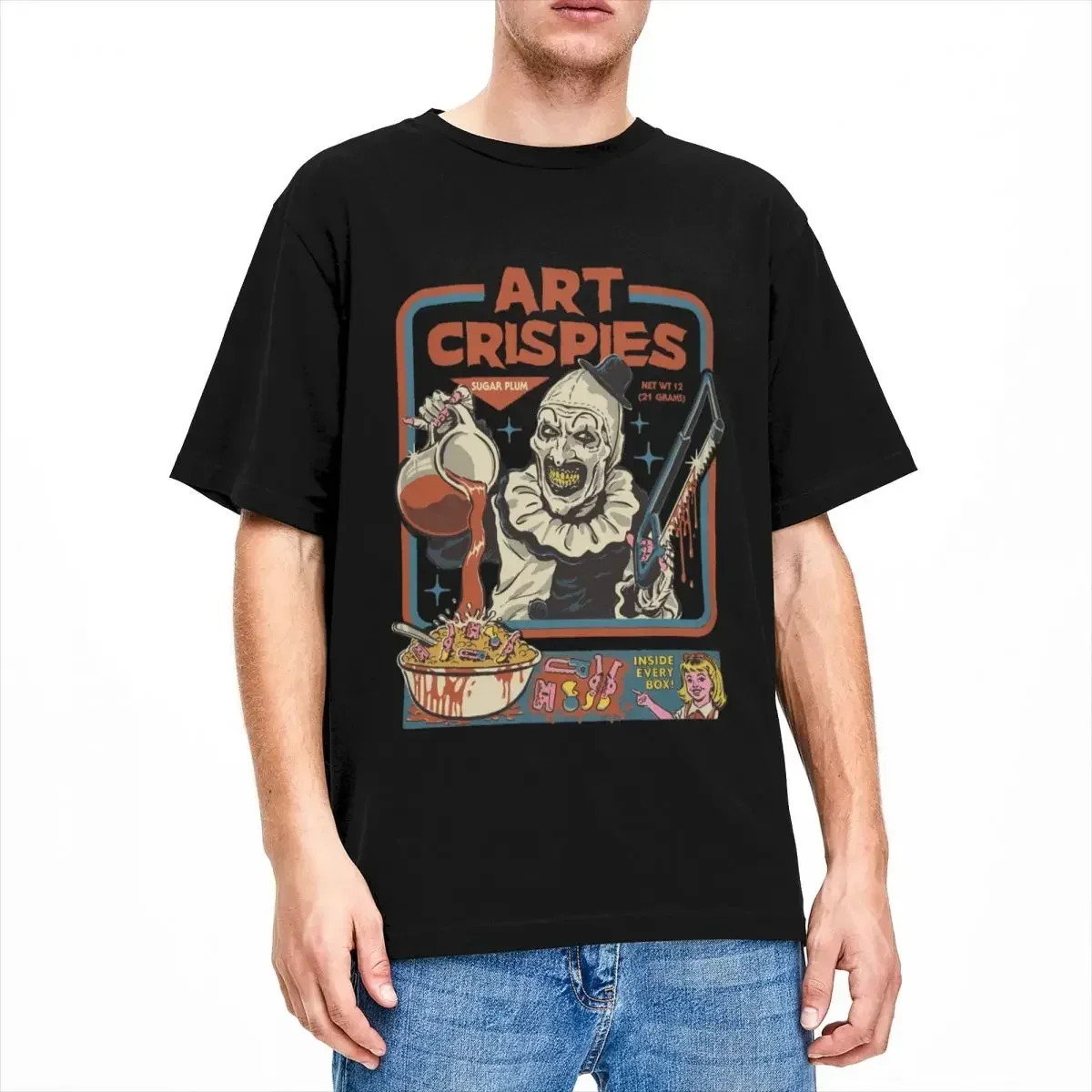 Art Crispies Terrifier Clown T Shirt Apparel Men Women Short Sleeve Retro Horror Graphic Print Tees Plus Size Inside Matched Top