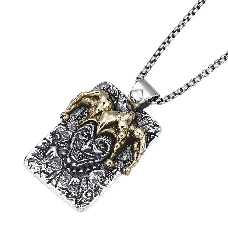 

Unibabe Real S925 Sterling Silver Jewelry 3D Vintage Hip Hop Punk Trendy Poker King Clown Pendant Gift for Men Male