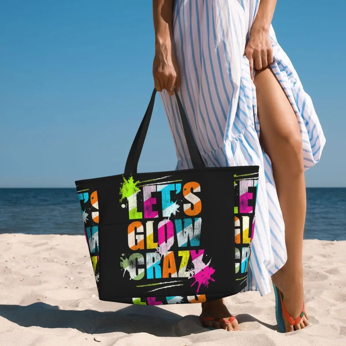 

Let's Glow Crazy Neon Party Light Rave Beach Tote Bag Спортивная сумка для тренажерного зала Йога Duffle Большая большая сумка Женская дорожная сумка Сумка для фитнеса