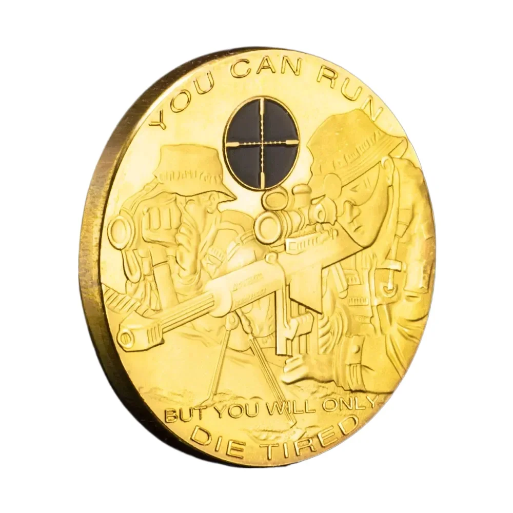 يمكنك الجري، ولكن سوف تموت فقط عملة تذكارية مطلية بالذهب المتعبة عملات تذكارية لقناص الجيش الأمريكي #4