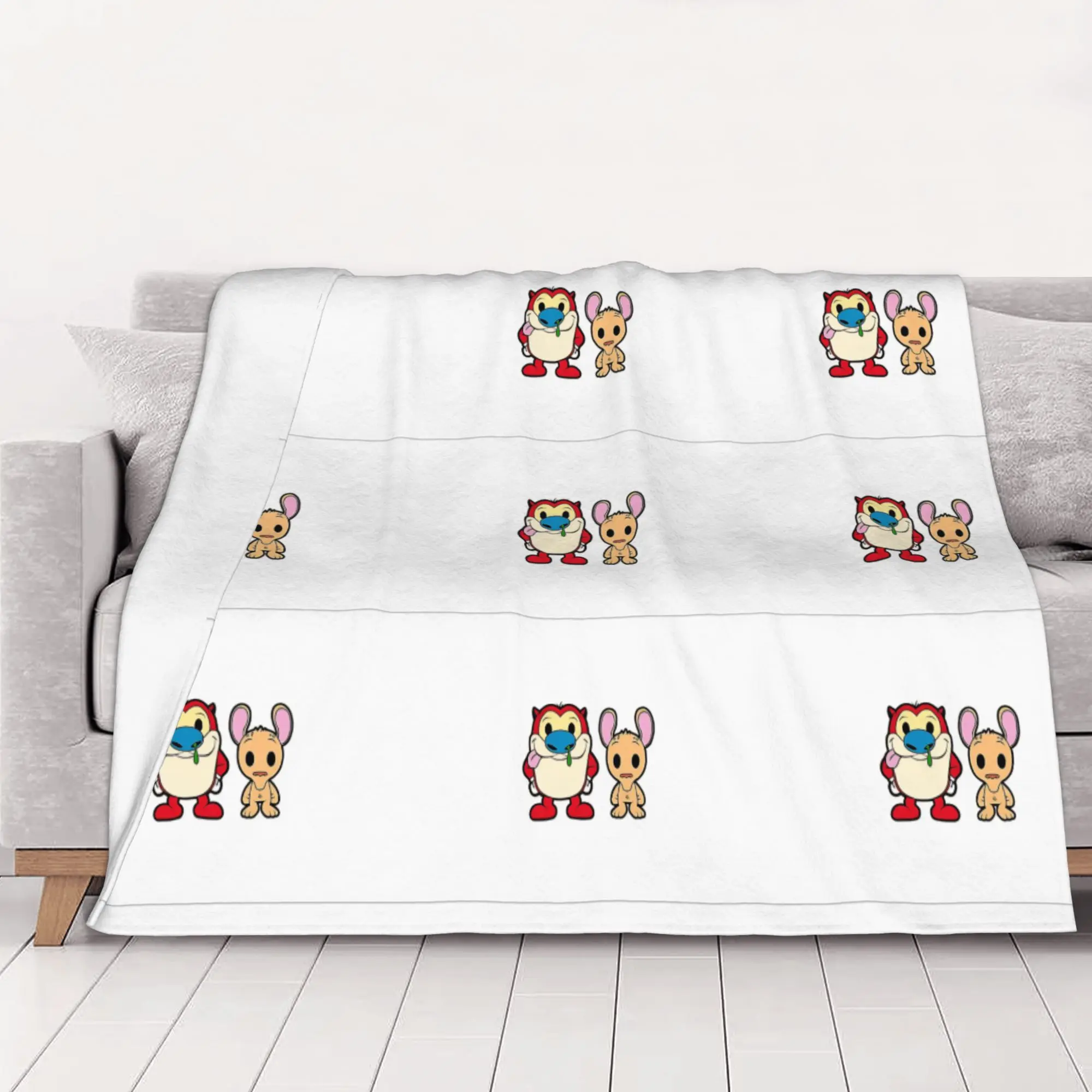1PC odd cat rodent pair  Ren & Stimpy Home Room Decorations Winter Blankets For Adults Bedding Home Interior Sofa Knee