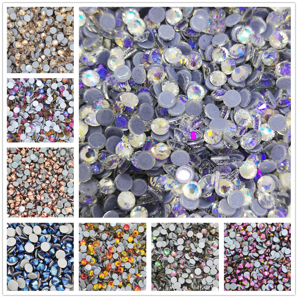 43 color ss10 ss12 ss16 Hot Fix Rhinestone Crystal Super Glitter Strass Iron On Rhinestones For Fabric Garment