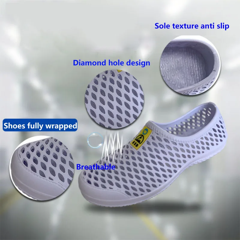 Safety shoes  Anti static sandals  unisex perforated shoes, dust-free workshop thickened soft soles, breathable work shoes