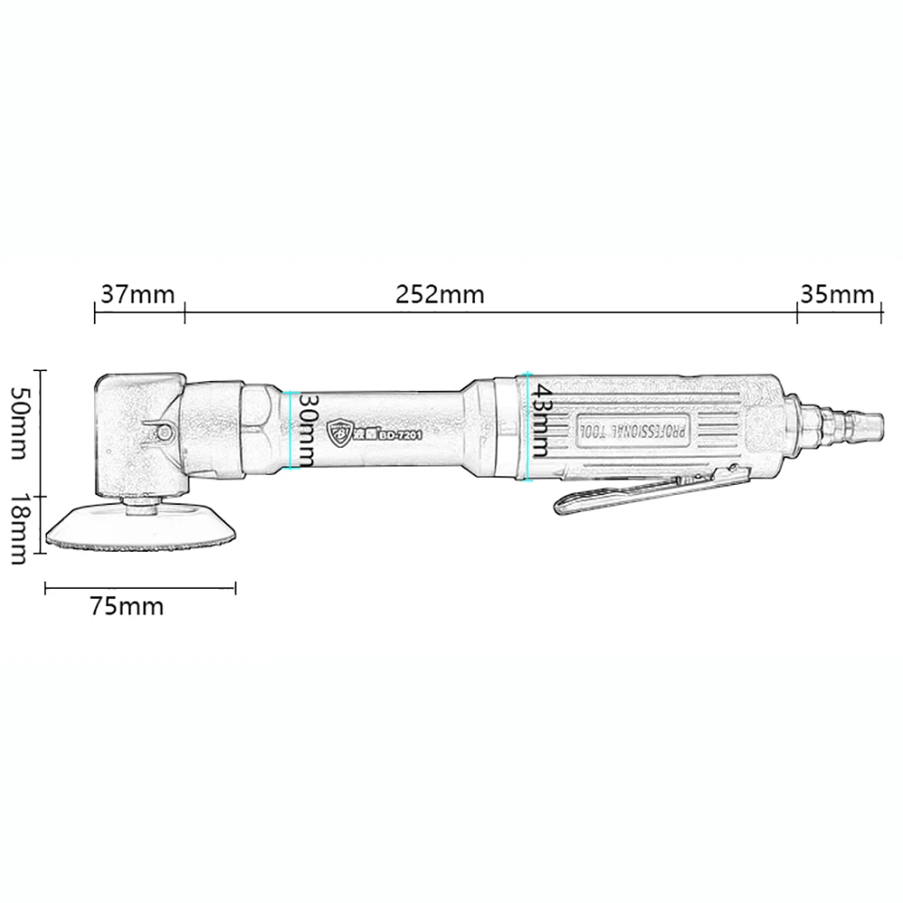 Pneumatic Extended Elbow Sander Right Angle 3 Inch Sandpaper Sanding Polishing Machine 75MM Air Grinder Polisher 15000RPM