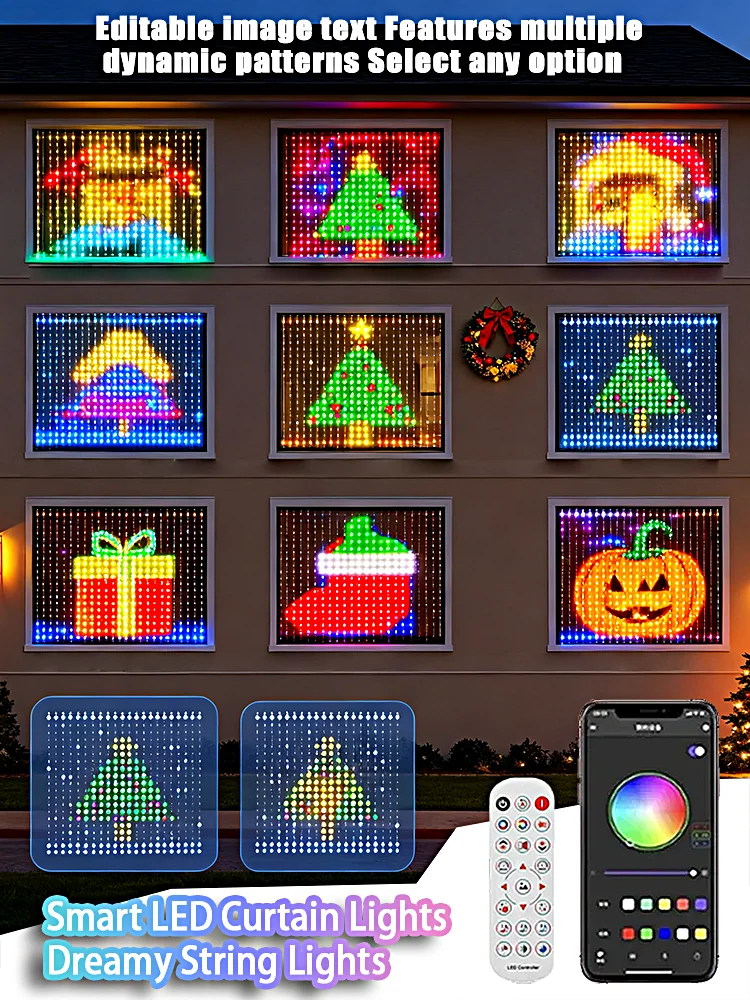 1/2 قطعة أضواء الستار LED الذكية LED أضواء الجنية App التحكم مزامنة الموسيقى لتقوم بها بنفسك نمط مقاوم للماء لديكور الحفلات الداخلية والخارجية