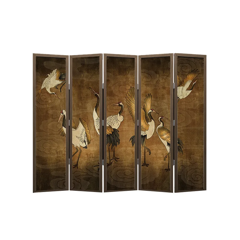 

French antique folding screen retro crane solid wood partition B & B hotel bedroom shelter-thick frame screen