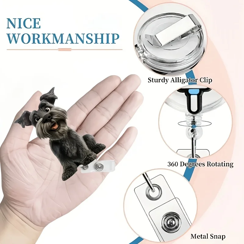 1 шт., выдвижная катушка для значка с милой собакой и металлическим зажимом — 24-дюймовый отрывной ремешок, 360 °   Поворотный крючок для офиса / корпоративного / мероприятий