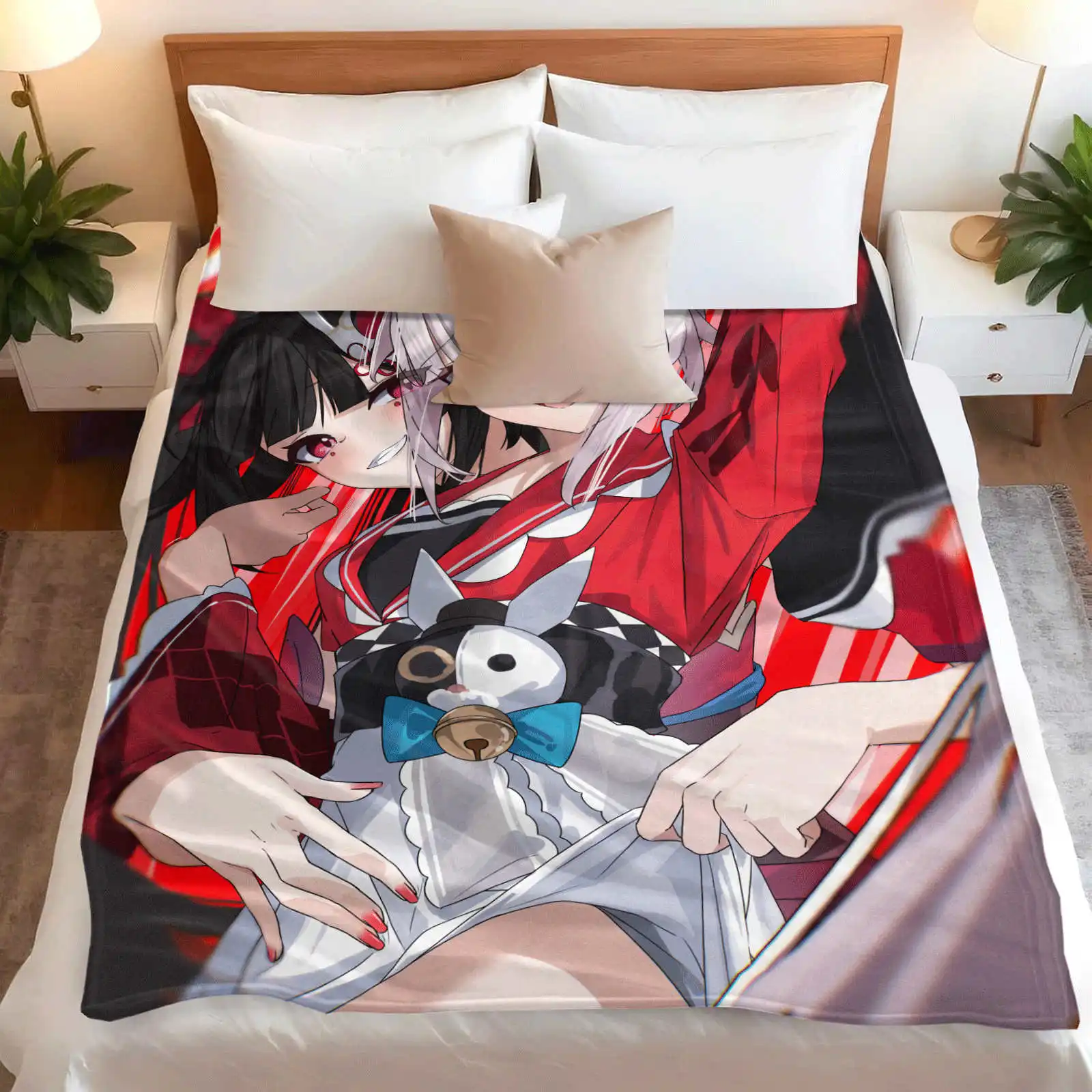 Honkai: Star Rail Red clothed woman pattern Flannel printed blanket suitable for all seasons