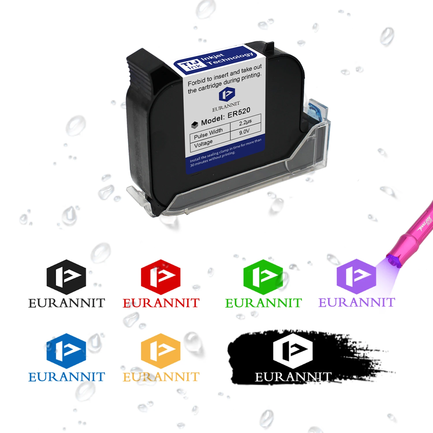 EURANNIT 12.7mm High Adhesion Inkjet Printer 42ML Color Cartridge Fast Drying White Red Yellow Blue Green Solvent Ink Cartridges