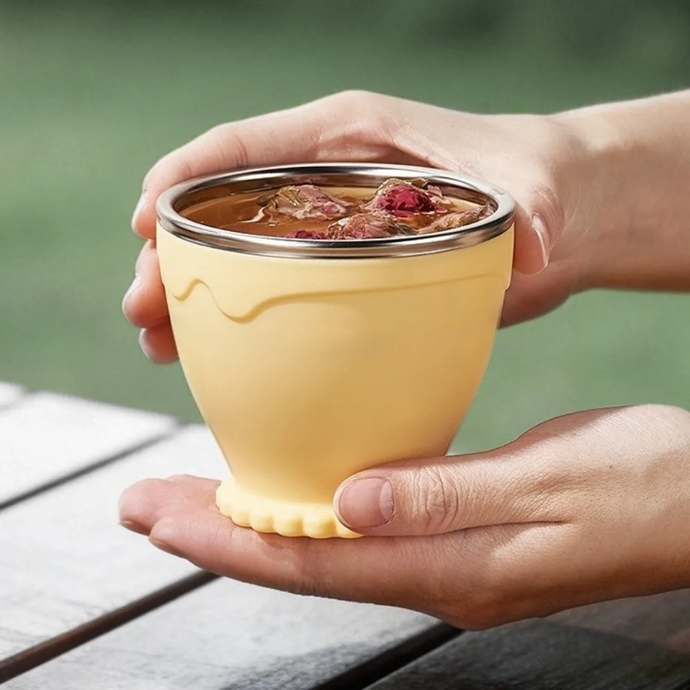 Fashion Heat Resistant Silicone Folding Cups With Lid Lightweight Collapsible Travel Cup Hanging Rope Portable Drinking Cups Gym