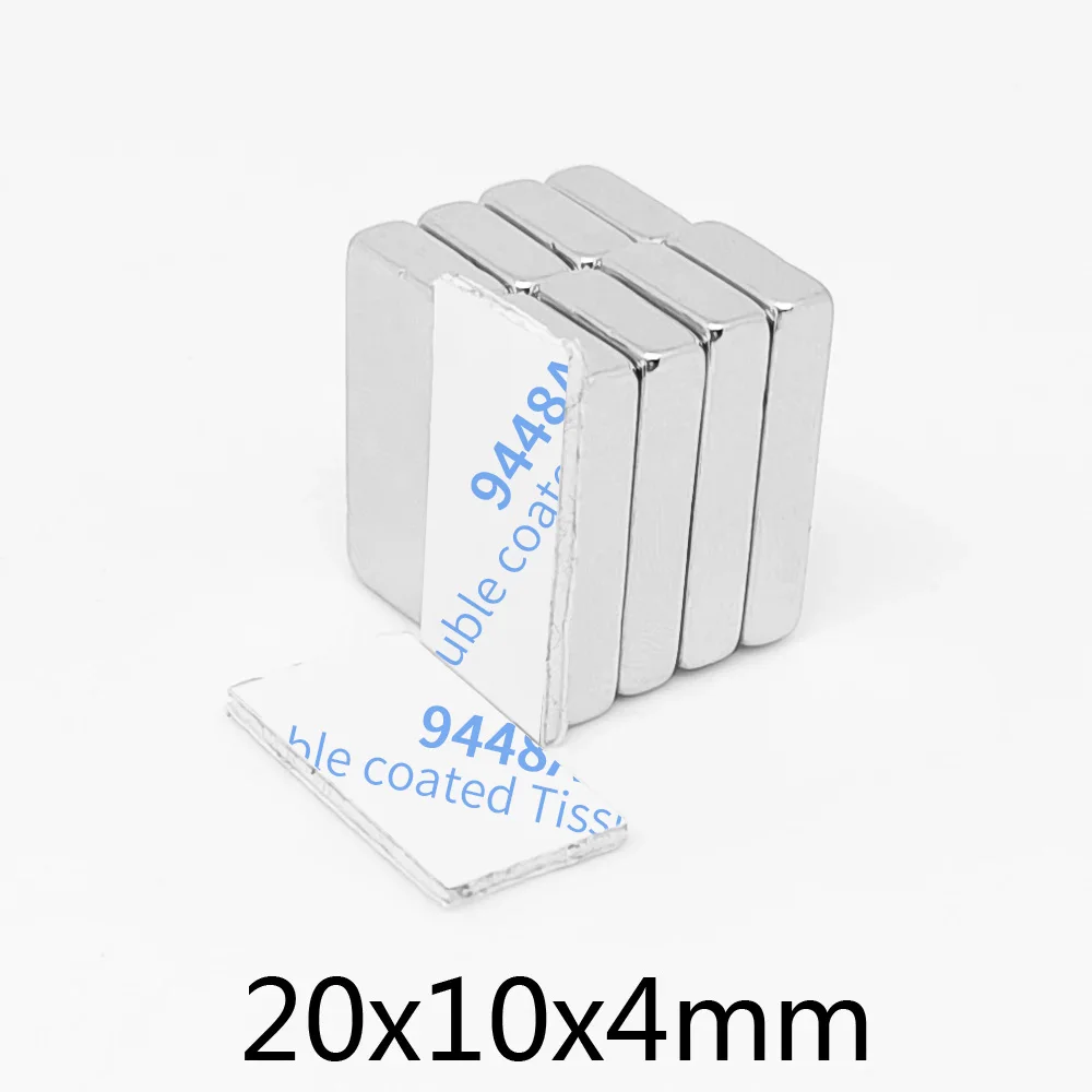 2/5/10/20/30/50PCS 20x10x4 mm Quadrate Rare Earth Neodymium Magnet With 3M Glue Tape 20x10x4mm Strong Powerful Magnets 20*10*4