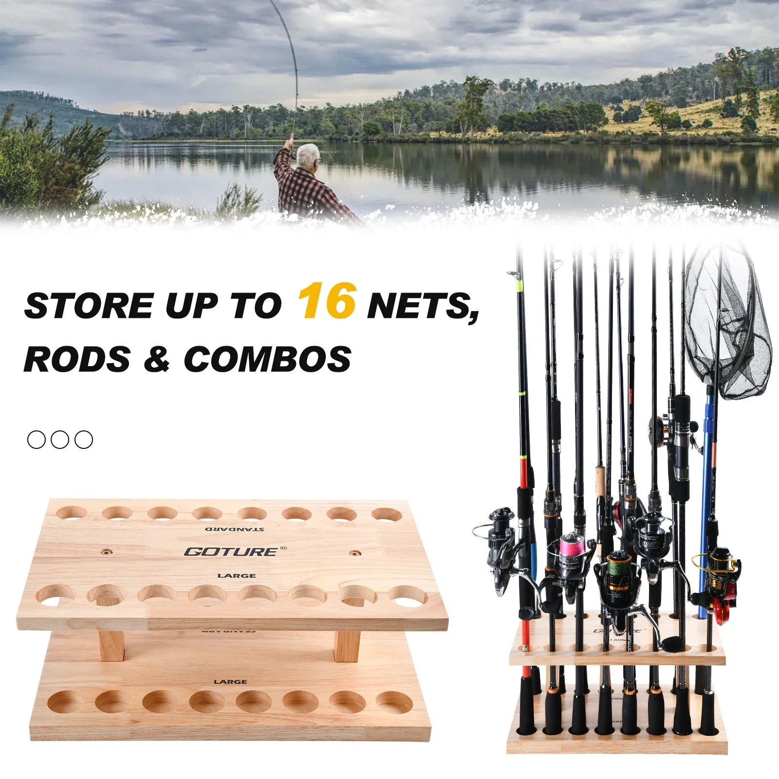 Goture Fishing Rod Holder Up to 16 Rods Vertical Protect Storage Pole Rack Display Stand Fixed Frame Fishing Tools Accessories