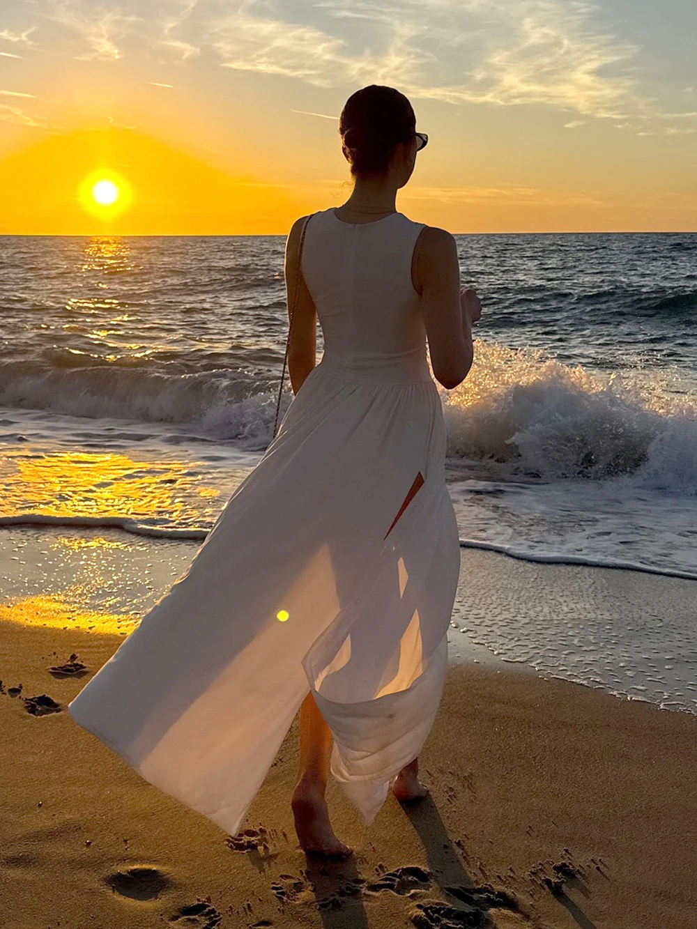 2025 صيف جديد بلون موضة رقبة مستديرة بدون أكمام سبليت مثير غير منتظم فستان طويل مأدبة #6