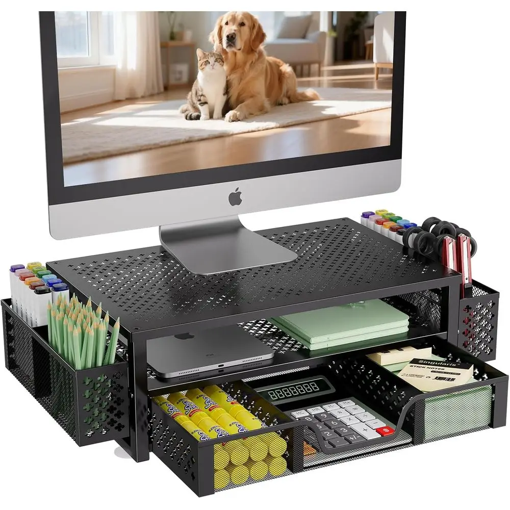 

Desk Organizer & Accessories, 2 Tier Metal Monitor Stand Riser, Laptop Stand, Black