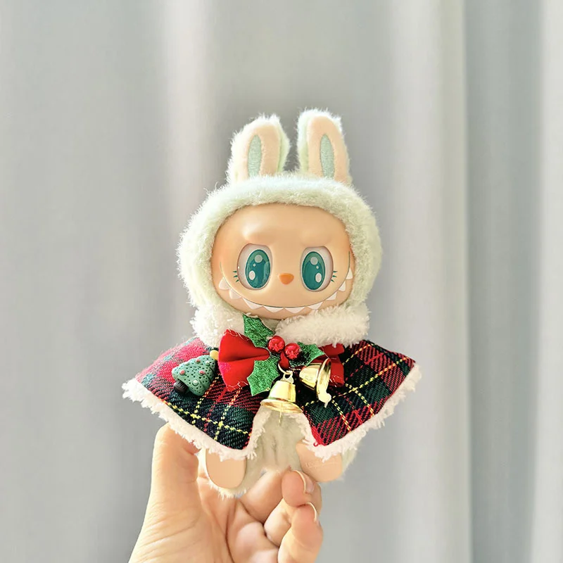 

17cm Clothes For Labubu Doll Outfit Christmas Sweater Set Kid Gift Green Accessories Included for Kids Doll Clothing