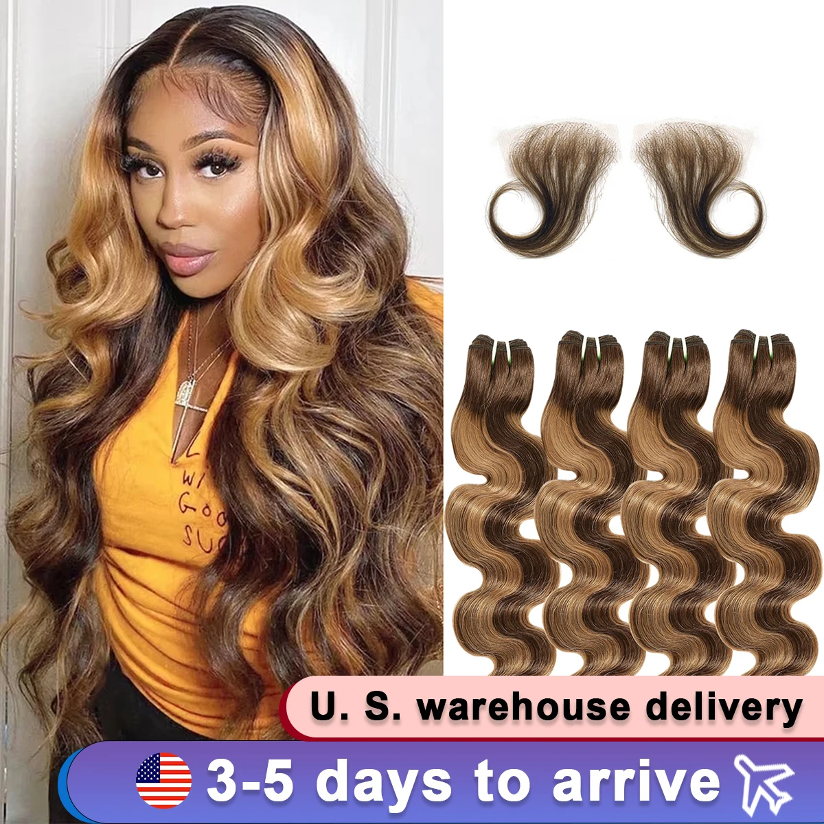 Brazilian 16A Body Wave Human Hair Bundles 1/3/4 Bundles Deal 4/27 Honey Brown 100% Human Hair Wigs Water Weave Hair Extensions