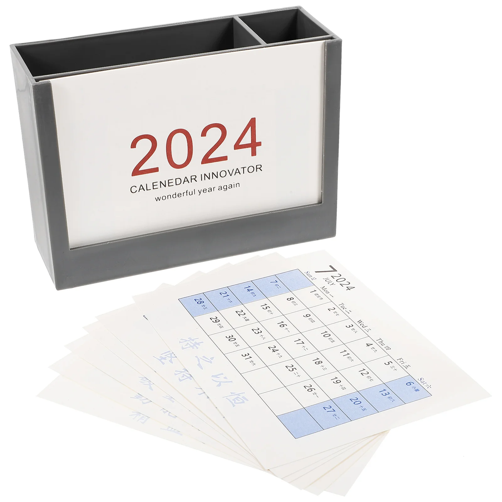 

Pencil Holder Desk Calendar Organiser Dual Compartments Organizers Simple Stationary Office Grey for Desktop Storage