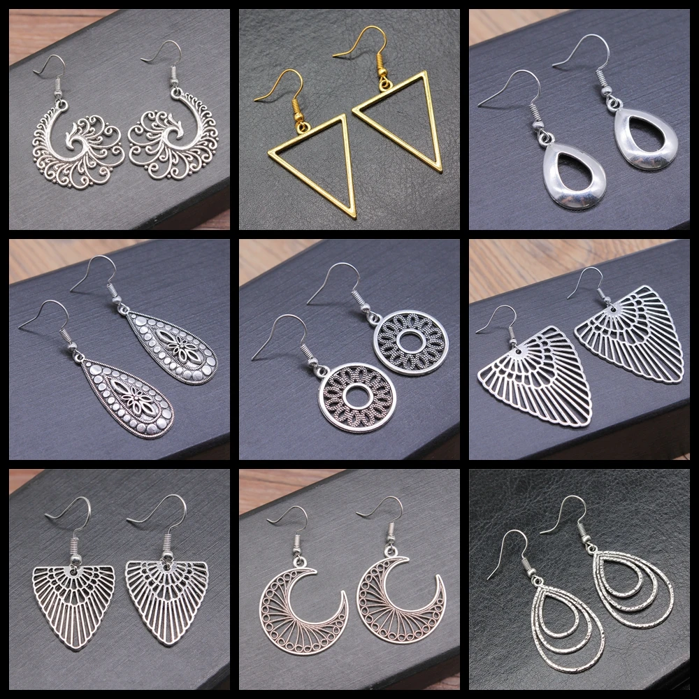 Fashion Handmade Simple Bohemia Design Hollow Geometric Triangle Water Drop Circle Dangle Earrings