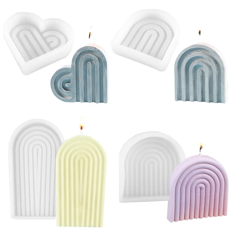 Simple Lines Arch Heart Silicone Candle Mold Geometric Rainbow Shape Aromatherapy Gypsum Soap Making Tools Home Decorative Art