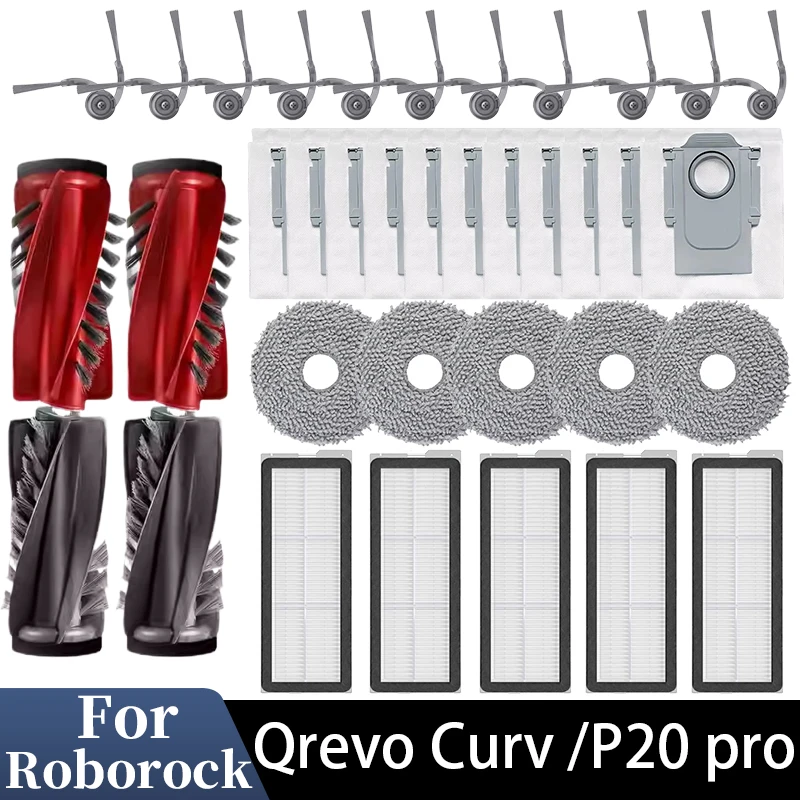 Für Roborock Qrevo Curv /P20 pro Roboter Staubsauger Zubehör Staubbeutel Mopp Haupt Für Roborock Seitenbürsten Tücher HEPA-Filter Ersatz