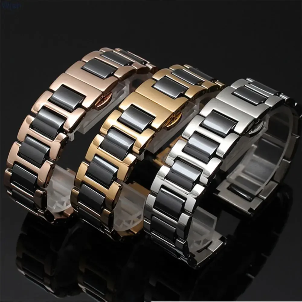 12mm 14mm 16mm 18mm 20mm 22mm Stainless Steel Ceramic Watch Strap Men Women Butterfly Buckle Bracelet Band for Samsung Huawei