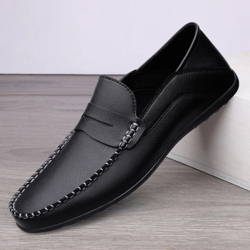 Spring Men Loafers Slip On Leather Men Casual Shoes Plus Size 38-47 Footwear Flats Moccasins