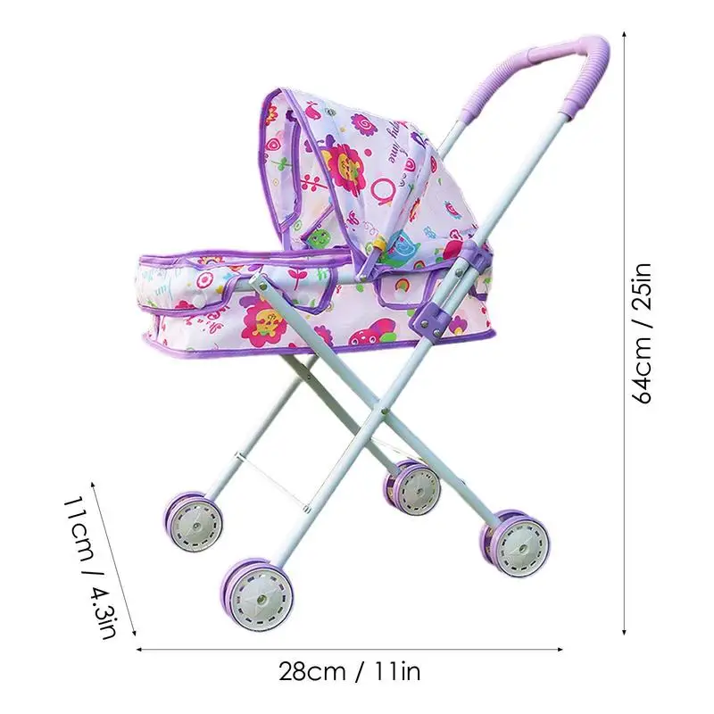 Versatile Doll Stroller Foldable With Canopy Kid Stroller Dress Girls Stroller Ages 3+ Kids Gift Toy Girl Doll Accessories Girls