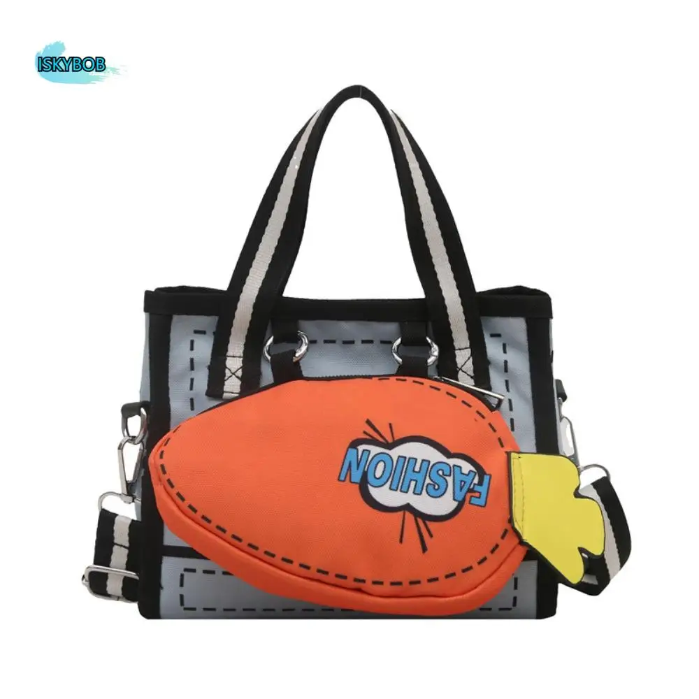 

Простая парусиновая сумка-тоут в стиле аниме с 2D нейлоновой молнией, сумка-морковка, универсальная большая вместительная сумка на плечо с комиксами для девочек