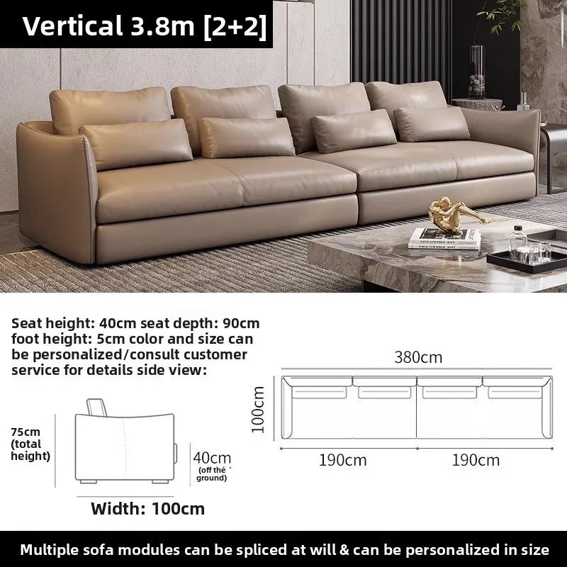 

Leather sofa modern simple first layer cowhide large apartment furniture villa living room combination